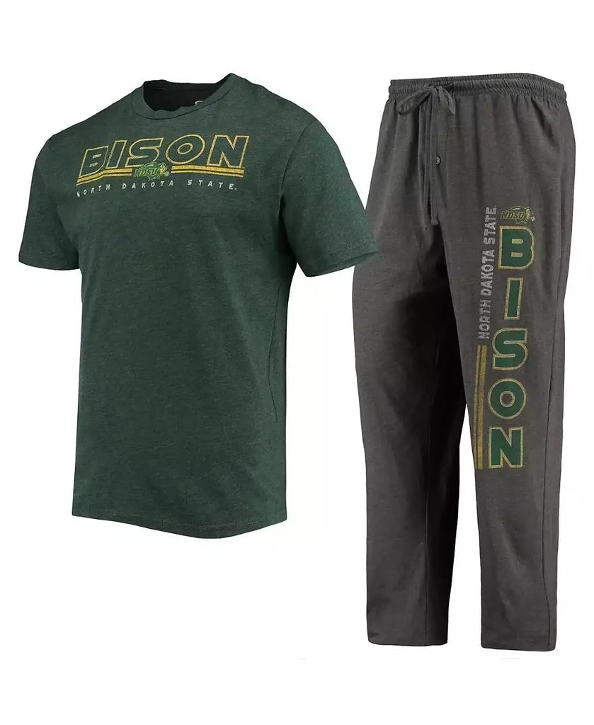 商品Concepts Sport|Men's Heathered Charcoal, Green NDSU Bison Meter T-shirt and Pants Sleep Set,价格¥342,第1张图片