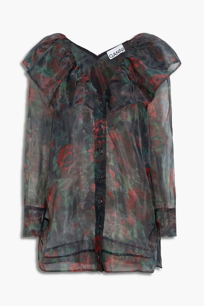 商品Ganni|Ruffled floral-print organza top,价格¥677,第1张图片