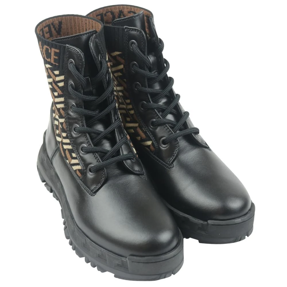 商品Versace|Black La Greca Pattern Boots,价格¥1542,第3张图片详细描述