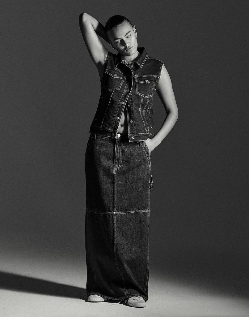 Denim Carpenter Maxi Skirt in Handlon Wash 商品