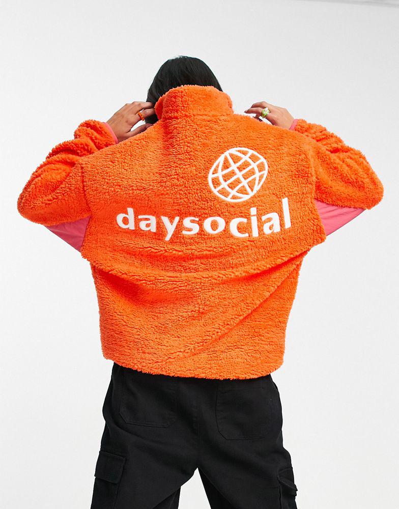 ASOS Daysocial unisex oversized quarter zip sweatshirt in teddy borg with logo embroidery in red商品第2张图片规格展示