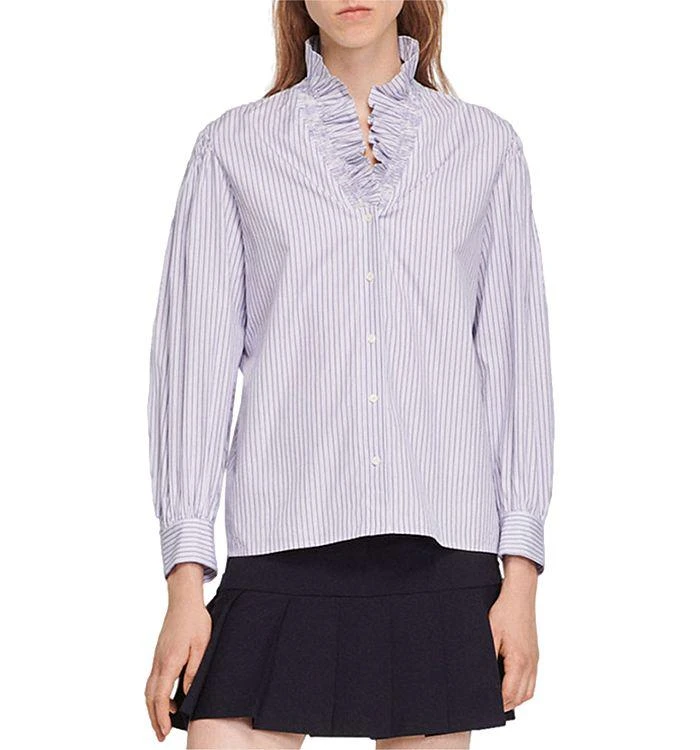 商品Sandro|Keith Ruffled Striped Button Front Shirt,价格¥1545,第1张图片