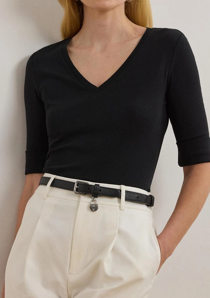 商品Ralph Lauren|Women's Stretch Cotton Elbow-Sleeve V-Neck T-Shirt,价格¥184,第3张图片详细描述