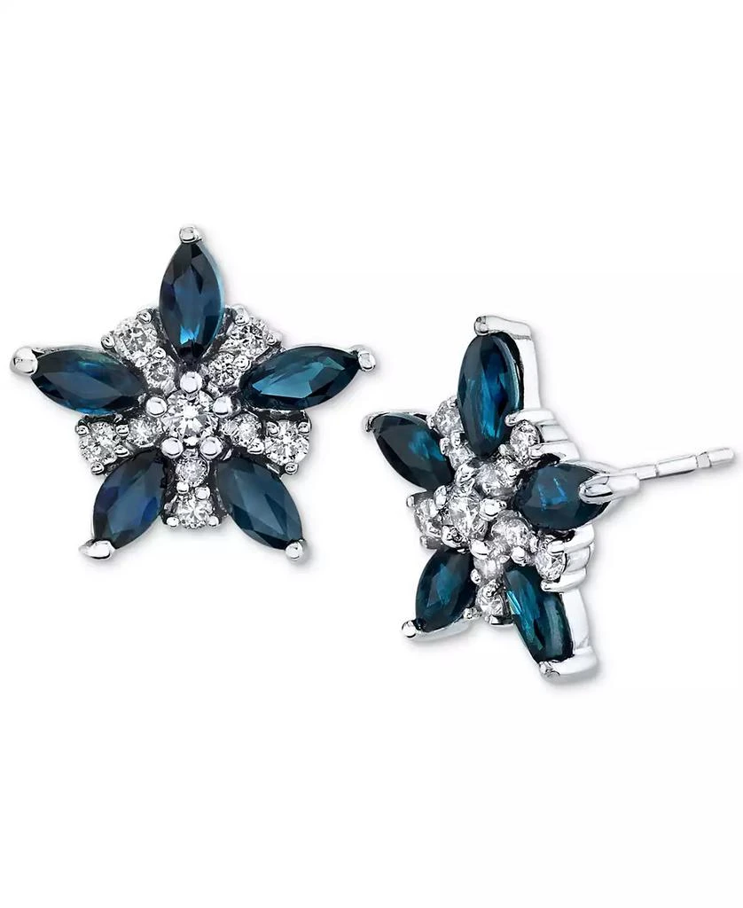 商品Macy's|Sapphire (1-1/3 ct. t.w.) & Diamond (1/5 ct. t.w.) Flower Stud Earrings in 14k White Gold,价格¥2810,第1张图片