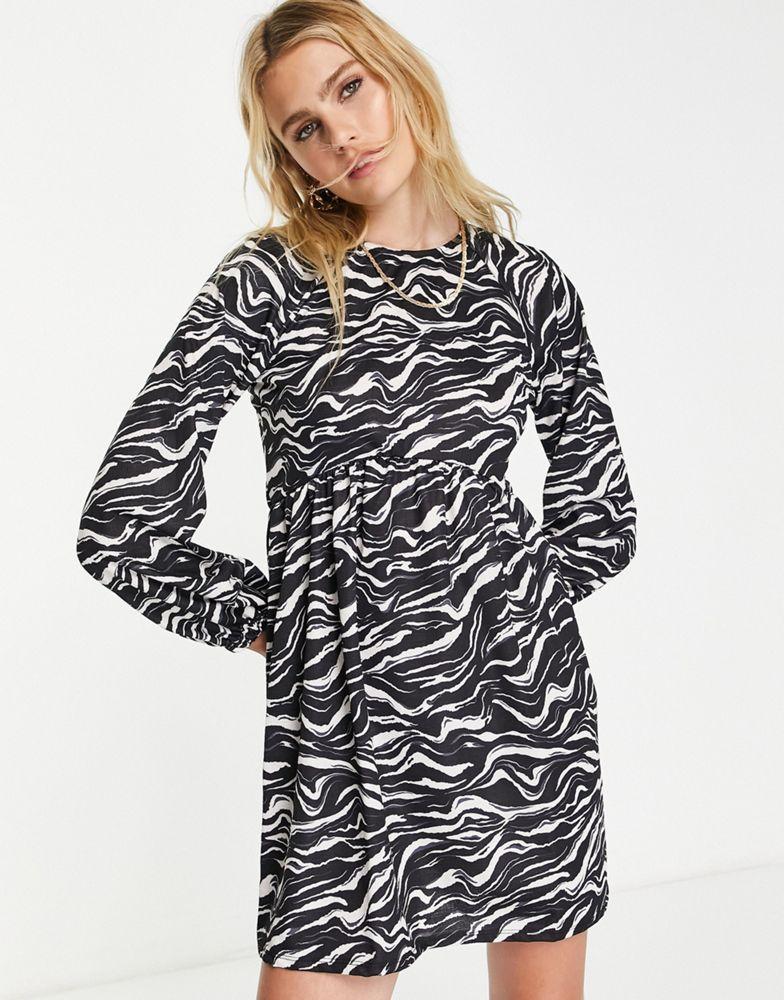 River Island abstract print smock mini dress in black商品第1张图片规格展示