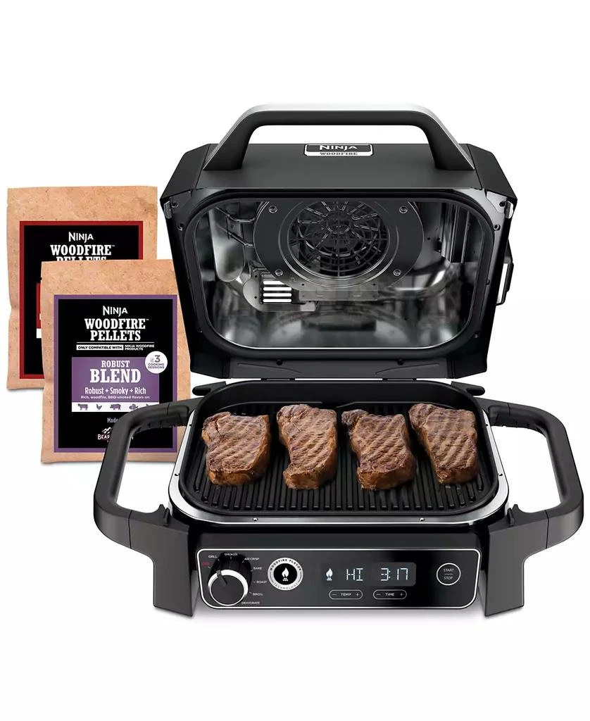 商品Ninja|Woodfire Outdoor Grill & Smoker, 7-in-1 Master Grill, BBQ Smoker and Air Fryer with Woodfire Technology - OG701,价格¥2820,第1张图片