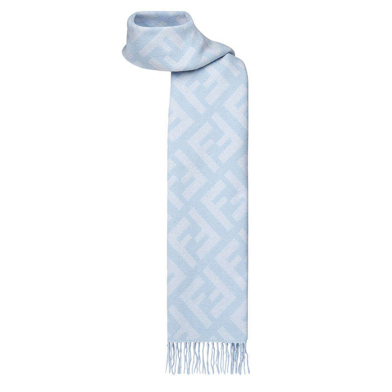 FENDI/芬迪 22年秋冬新款 男女同款浅蓝色纯羊绒老花图案围巾商品第2张图片规格展示