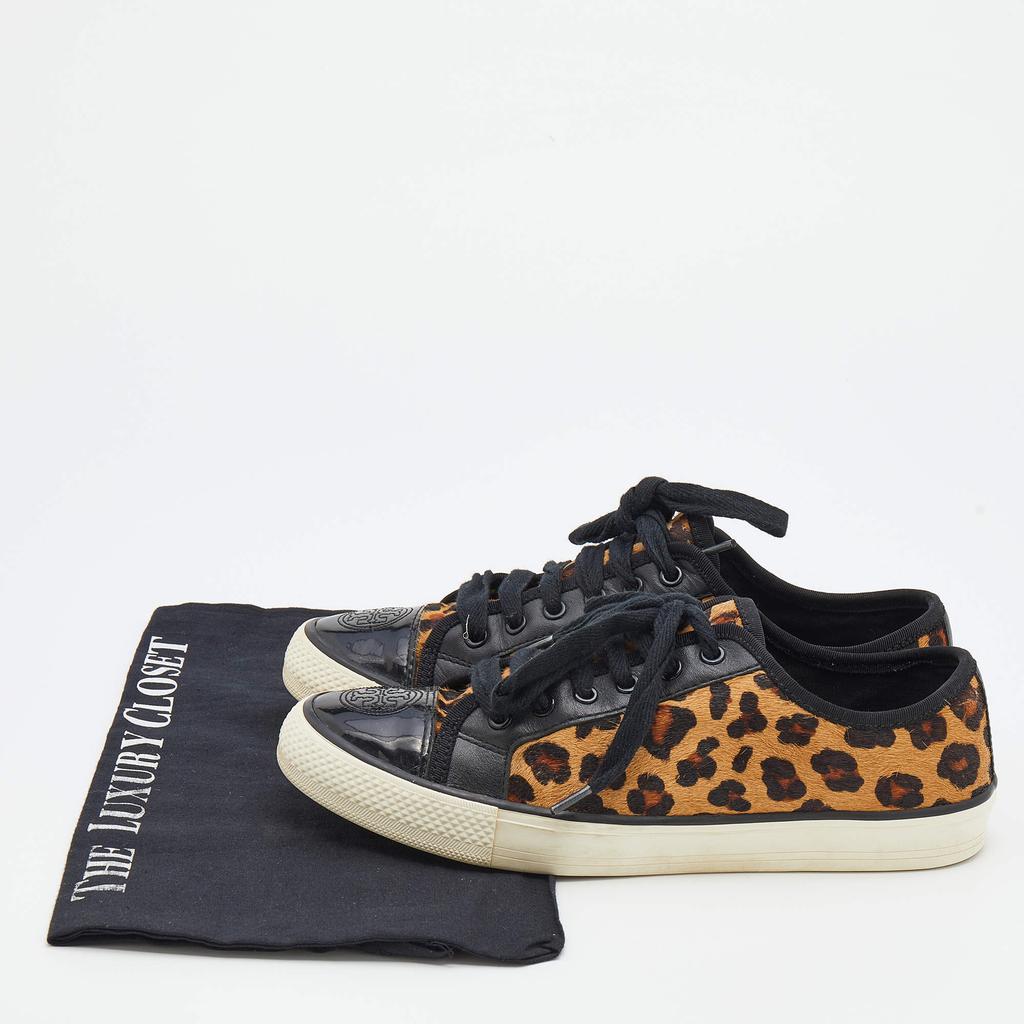 Tory Burch Black/Brown Leopard Print Calf Hair And Leather Low Top Sneakers Size 38商品第9张图片规格展示