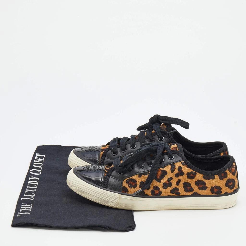 Tory Burch Black/Brown Leopard Print Calf Hair And Leather Low Top Sneakers Size 38 商品