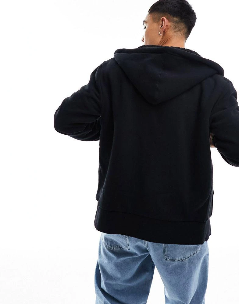 商品Superdry|Superdry essential borg lined zip hoodie in Black,价格¥442,第3张图片详细描述
