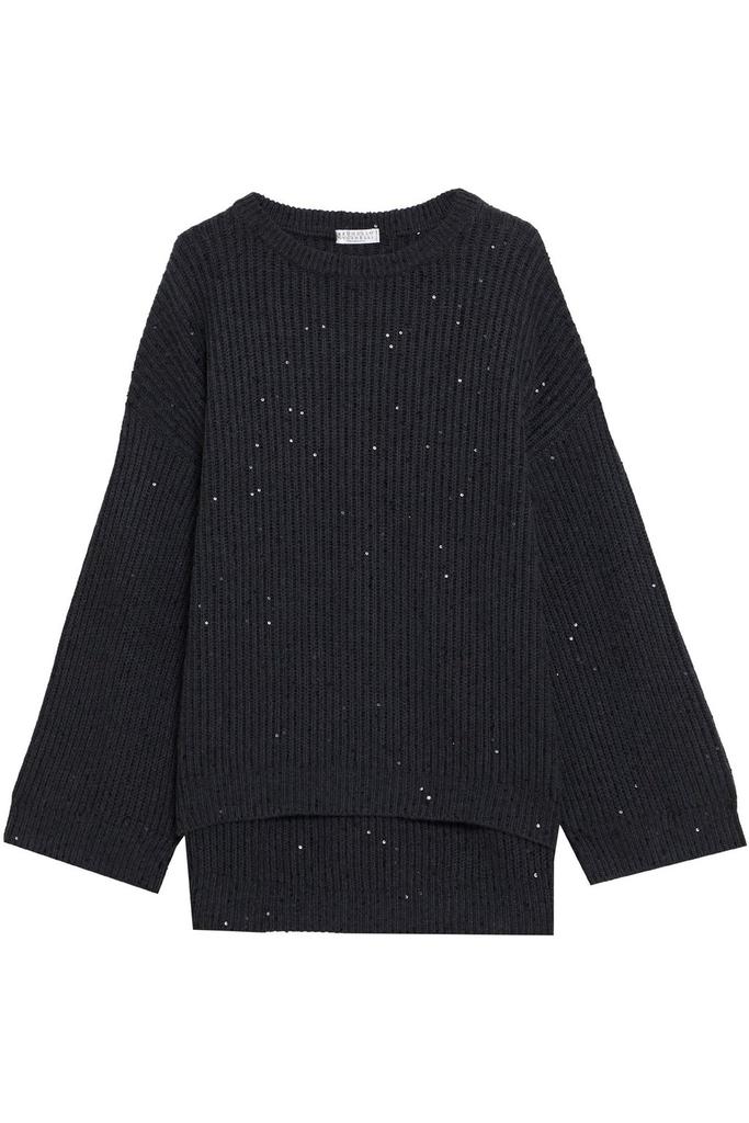 Sequin-embellished ribbed cashmere and silk-blend sweater商品第1张图片规格展示