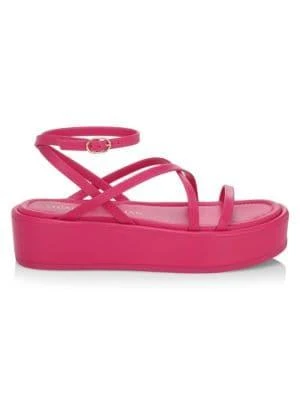 商品Stuart Weitzman|SummerLift Leather Flatform Ankle-Strap Sandals,价格¥884,第1张图片