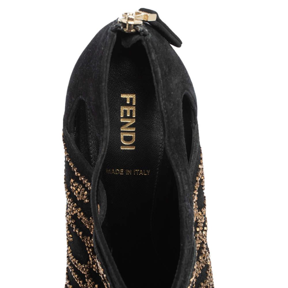 Fendi Black Suede Crystal Embellished Platform Ankle Booties Size 38.5商品第7张图片规格展示