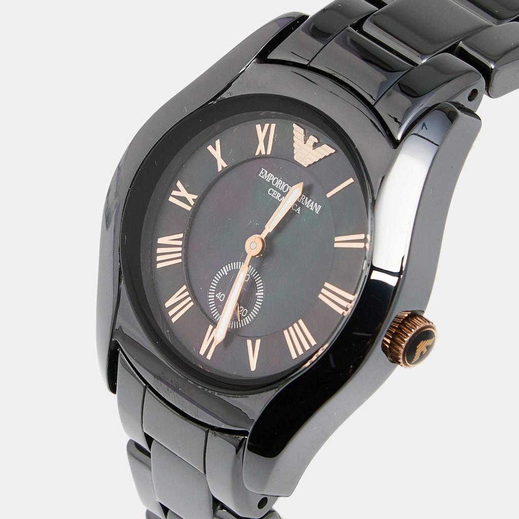 Emporio Armani Black Mother of Pearl Ceramic Gold Plated Stainless Steel AR1412 Women's Wristwatch 35 mm商品第2张图片规格展示