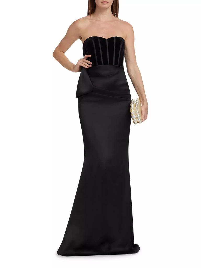 商品Badgley Mischka|Satin &amp; Velvet Strapless Gown,价格¥6111,第2张图片详细描述