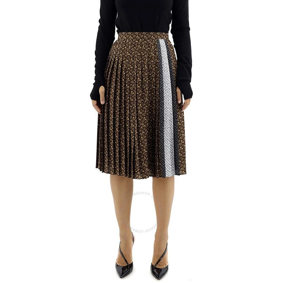 商品Burberry|Brown Monogram Stripe Pleated Skirt,价格¥2689,第1张图片