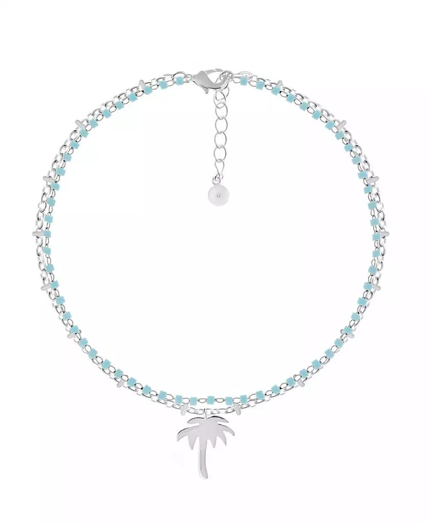 商品Essentials|Double Row Turquoise Glass Palm Tree Anklet in Silver Plate,价格¥307,第1张图片