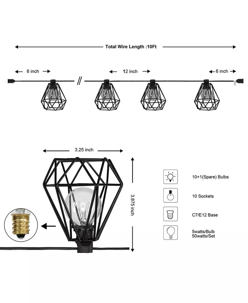 商品JONATHAN Y|10-Light Indoor and Outdoor Contemporary Transitional Incandescent G40 Diamond Cage String Lights,价格�¥326,第5张图片详细描述
