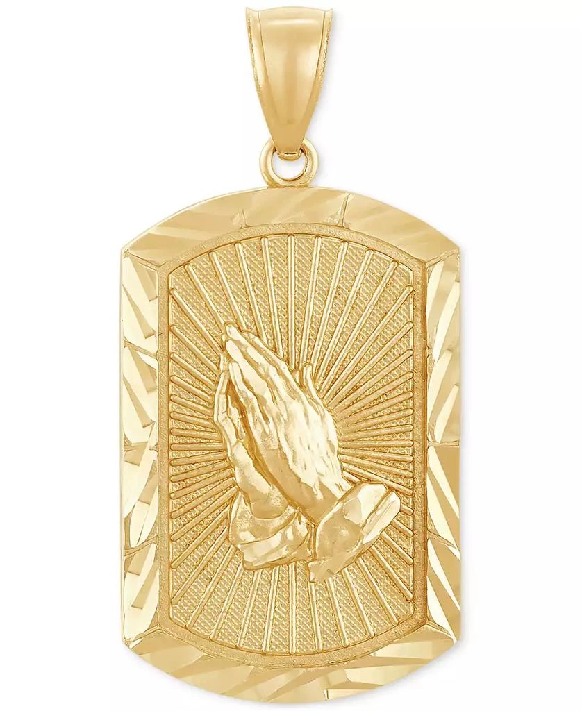 商品Macy's|Men's Sunray Praying Hands Framed Dog Tag Pendant in 14k Gold,价格¥3229,第1张图片