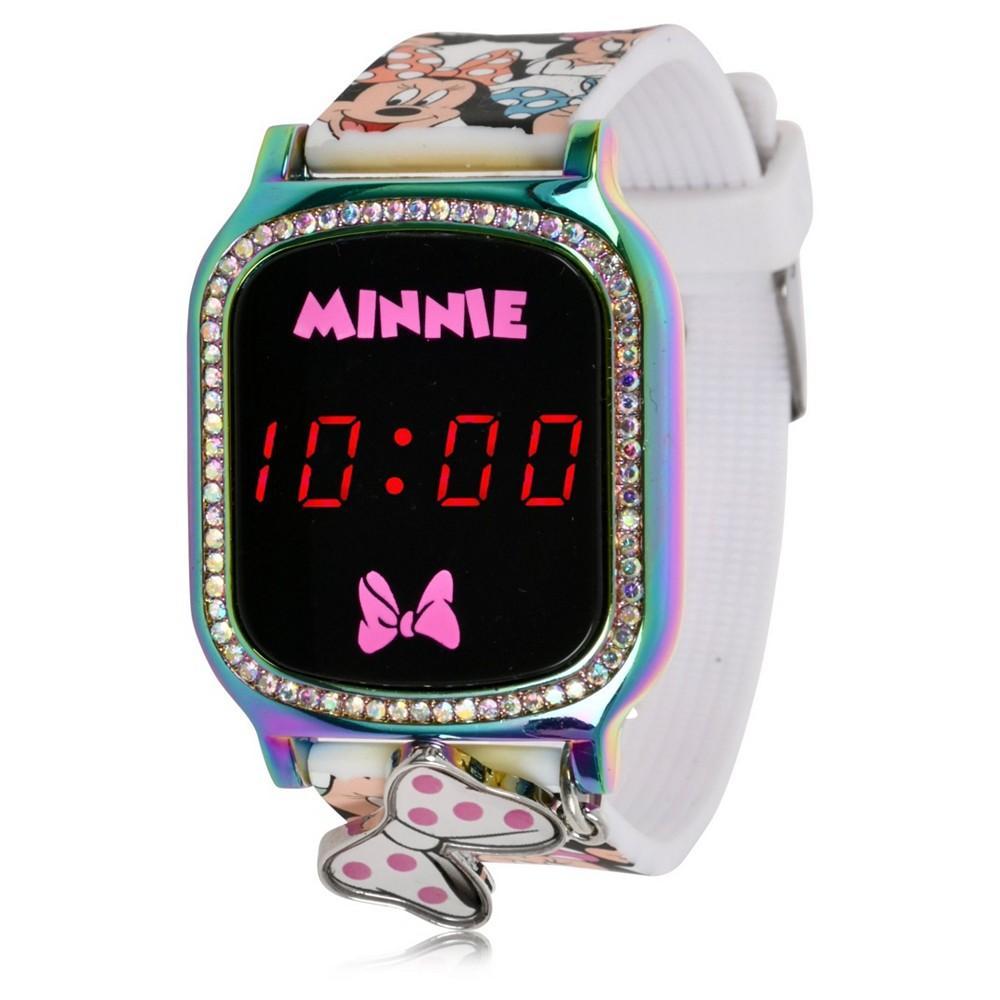 商品Accutime|Minnie Mouse Kid's Touch Screen White Silicone Strap LED Watch, with Hanging Charm 36mm x 33 mm,价格¥158,第1张图片