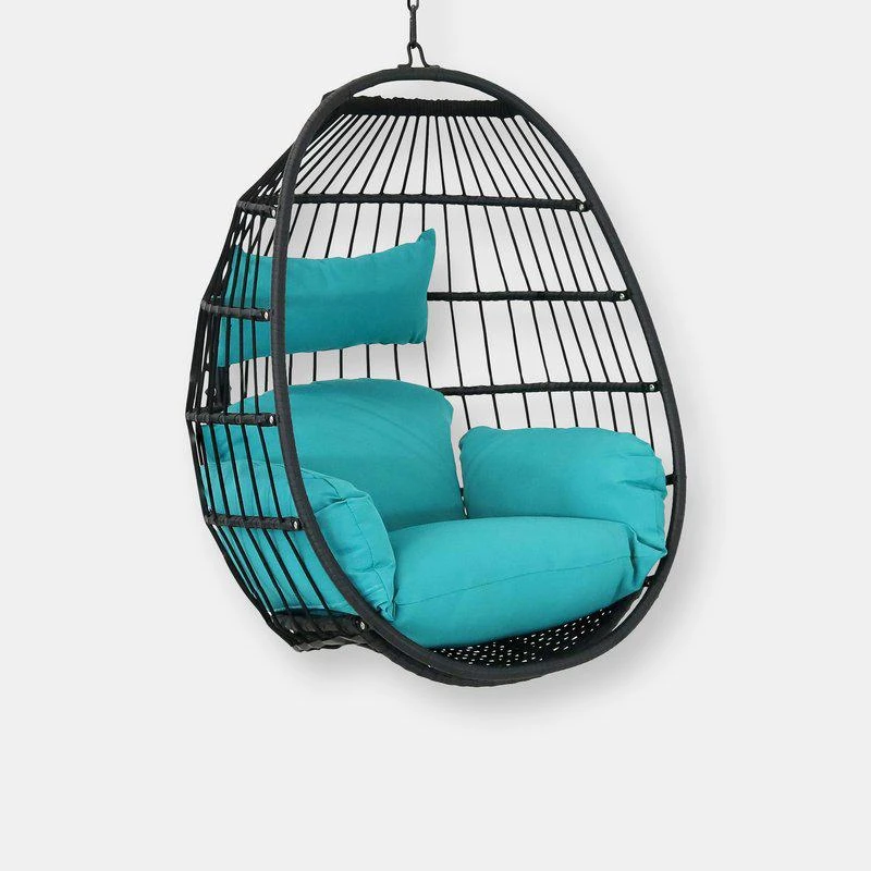 商品Sunnydaze Decor|Sunnydaze Black Resin Wicker Hanging Egg Chair with Cushions,价格¥1821,第1张图片