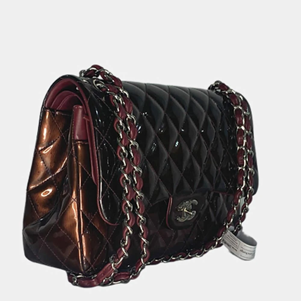 商品[二手商品] Chanel|Chanel Burgundy Patent Leather Classic Flap Jumbo Shoulder Bag,价格¥26708,第2张图片详细描述