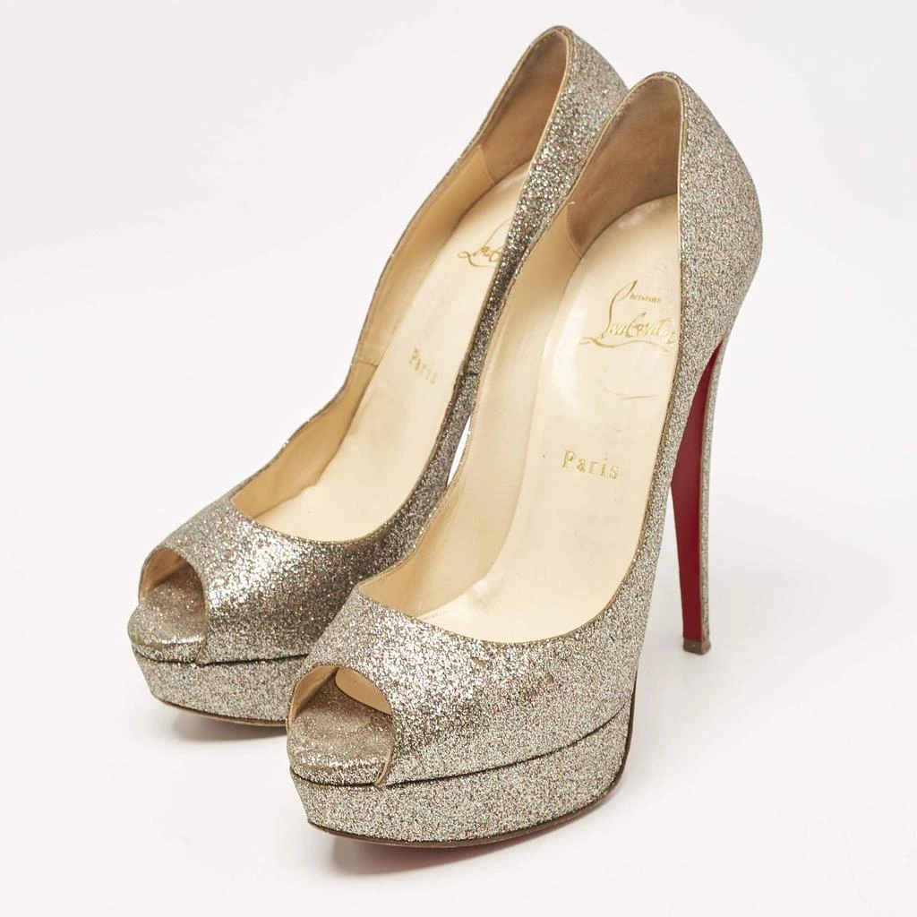 商品[二手商品] Christian Louboutin|Christian Louboutin Gold Glitter Lady Peep Toe Platform Pumps Size 38.5,价格¥2460,第2张图片详细描述