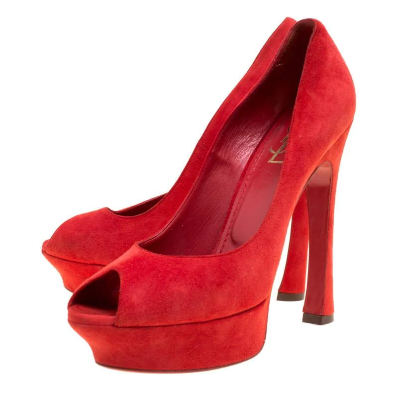 商品[二手商品] Yves Saint Laurent|Saint Laurent Red Suede Palais Platform Peep Toe Pumps Size 40,价格¥1269,第4张图片详细描述