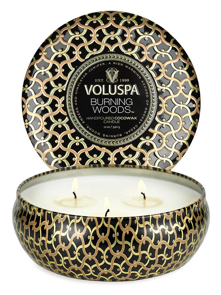 商品Voluspa|Burning Woods 3-Wick Tin Candle,价格¥195,第1张图片