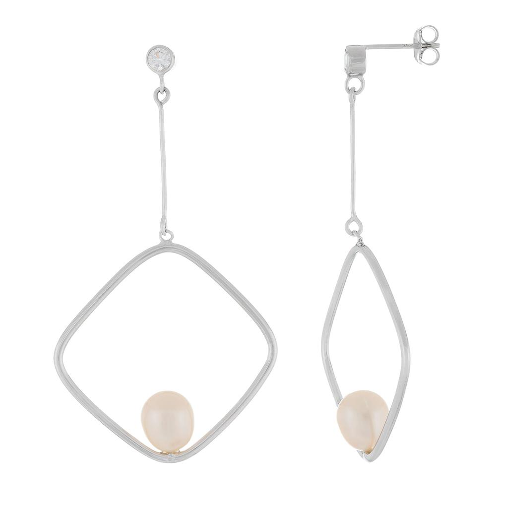 Fancy Dangling Square Shaped Freshwater Pearl Earrings商品第1张图片规格展示
