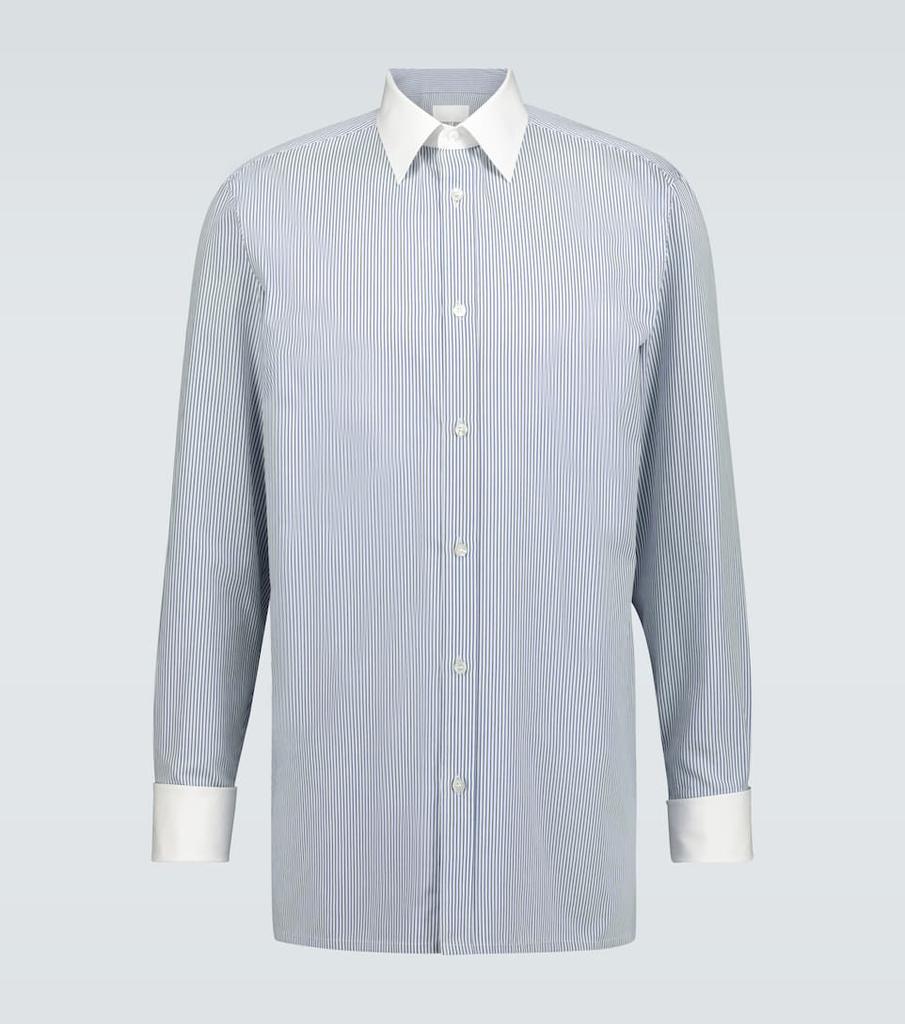 条纹拼接棉质长袖衬衫商品第1张图片规格展示