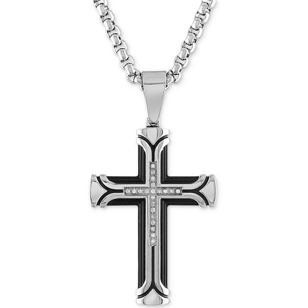 Diamond Cross 22" Pendant Necklace (1/10 ct. t.w.) in Ion-Plated Stainless Steel, Created for Macy's商品第1张图片规格展示