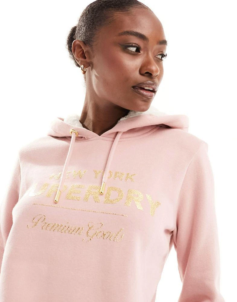 商品Superdry|Superdry luxe metallic logo hoodie in Vintage Blush Pink,价格¥416,第1张图片