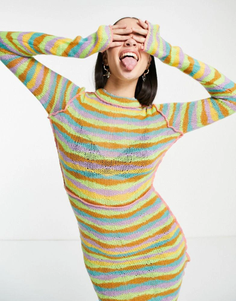 商品The Ragged Priest|The Ragged Priest long sleeve knitted bodycon dress in rainbow stripe,价格¥328,第1张图片