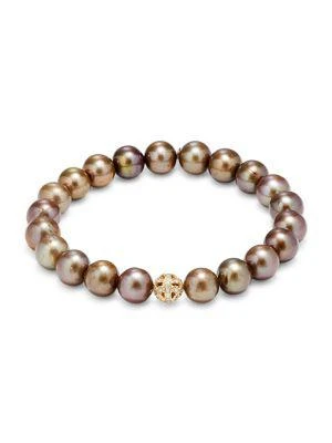 商品Sydney Evan|14K Rose Gold, 7MM Freshwater Pearl & Diamond Beaded Bracelet,价格¥5788,第1张图片