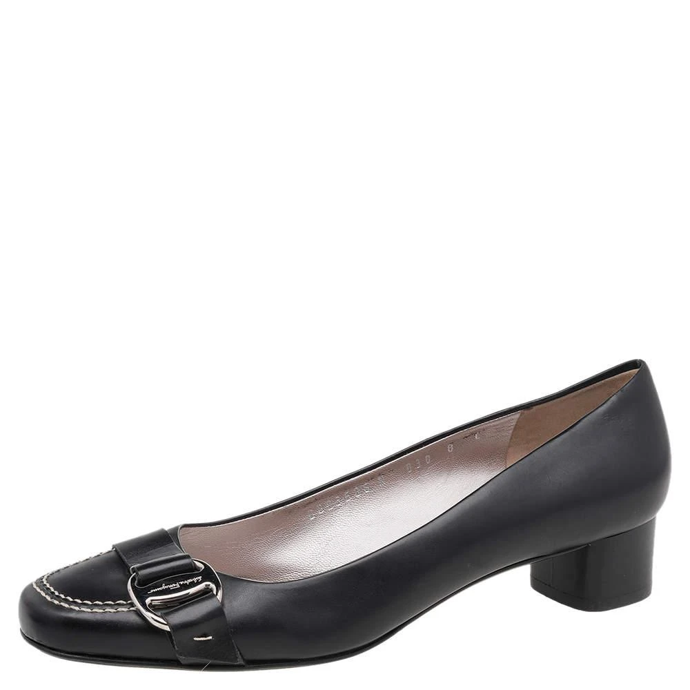 商品[二手商品] Salvatore Ferragamo|Salvatore Ferragamo Black Leather Block Heel Pumps Size 38.5,价格¥2712,第1张图片