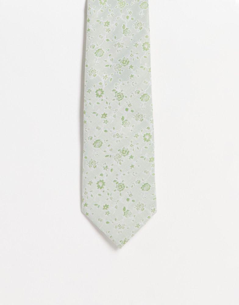 ASOS DESIGN slim tie in pale green ditsy floral商品第1张图片规格展示