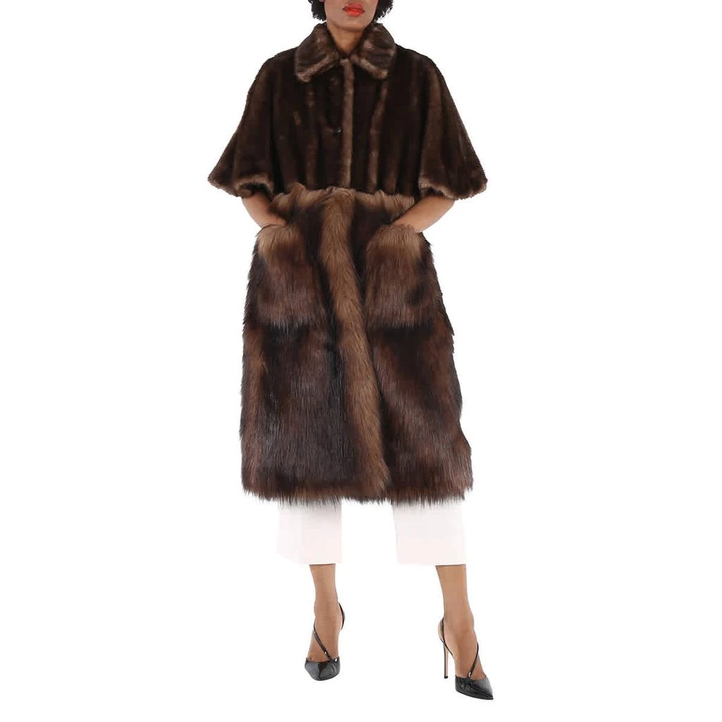 商品Burberry|Brown Faux Fur Single-breasted Short-sleeve Coat,价格¥5427-¥6207,第1张图片