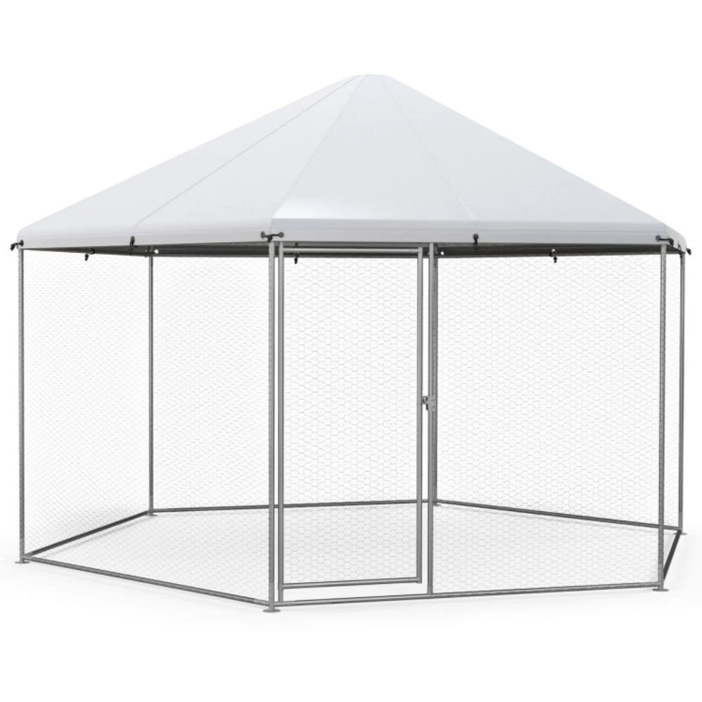 商品Hivvago|13FT Large Metal Hexagonal Chicken Coop with Wire Mesh and Lockable Door,价格¥2093,第1张图片