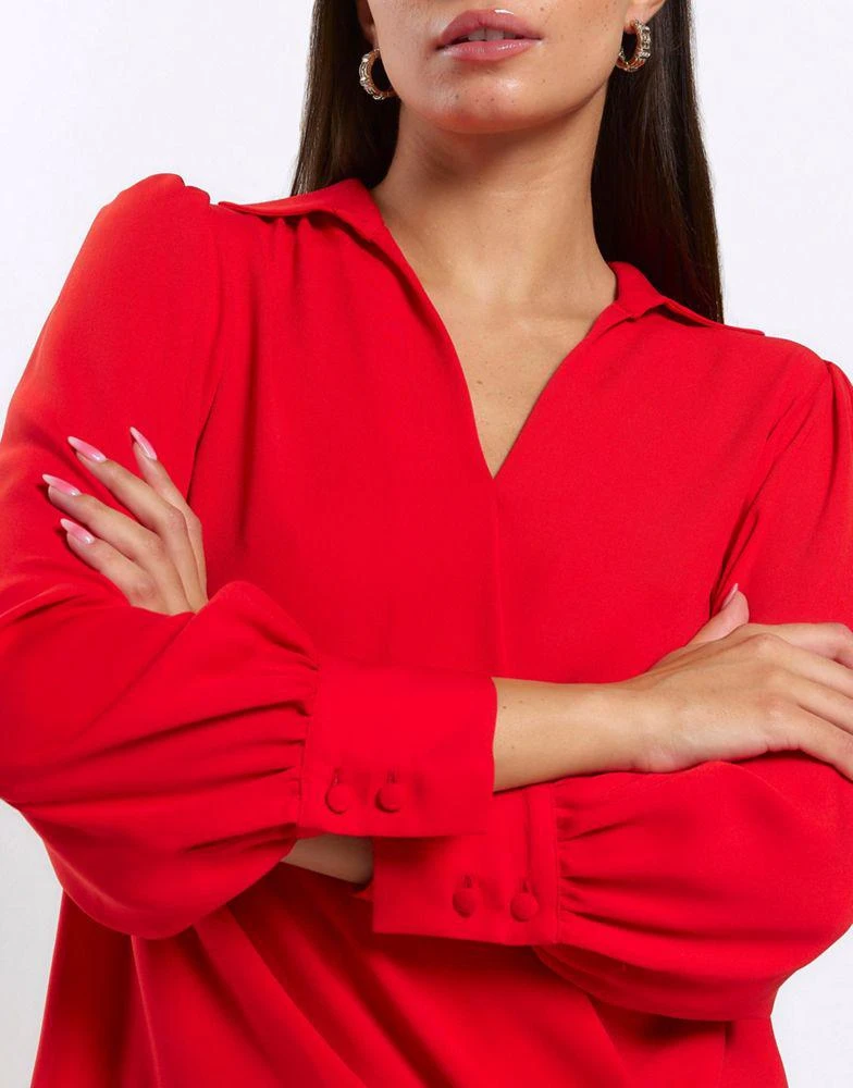 商品River Island|River Island Long sleeve wrap blouse in red - bright,价格¥340,第3张图片详细描述