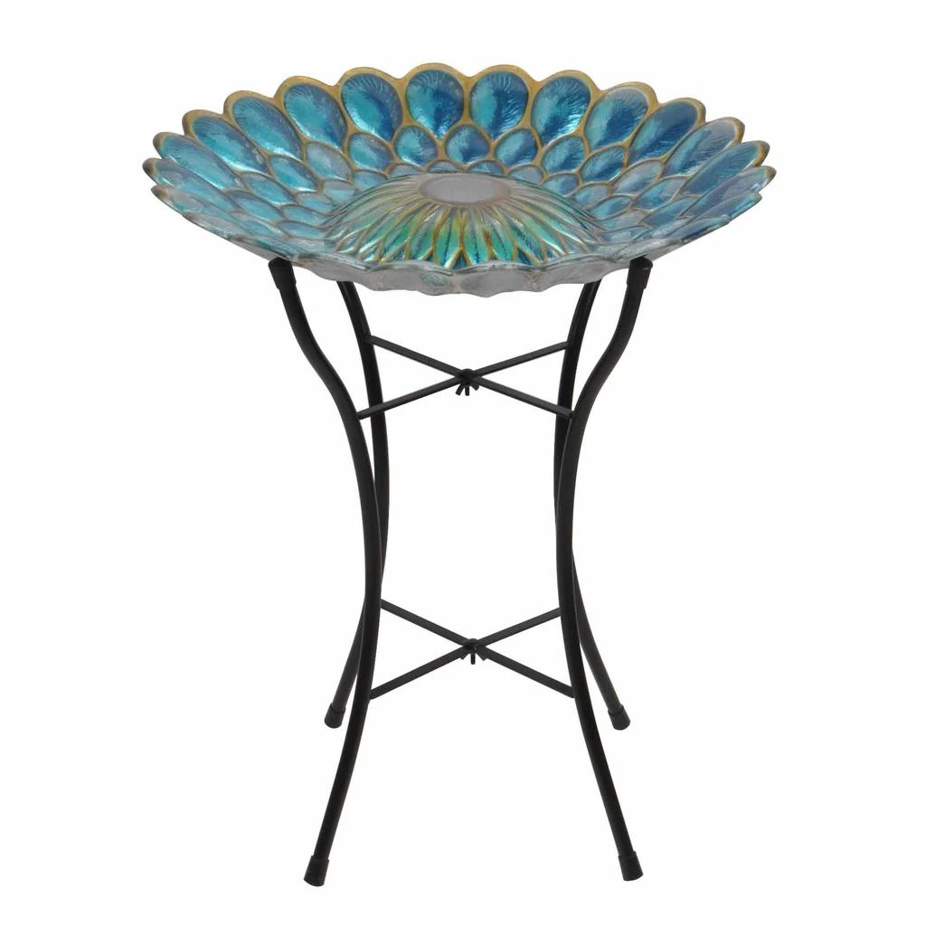 商品Teamson|Home 18" Outdoor Solar Glass Flower Mosaic Birdbath with LED Lights and Stand,价格¥477,第1张图片