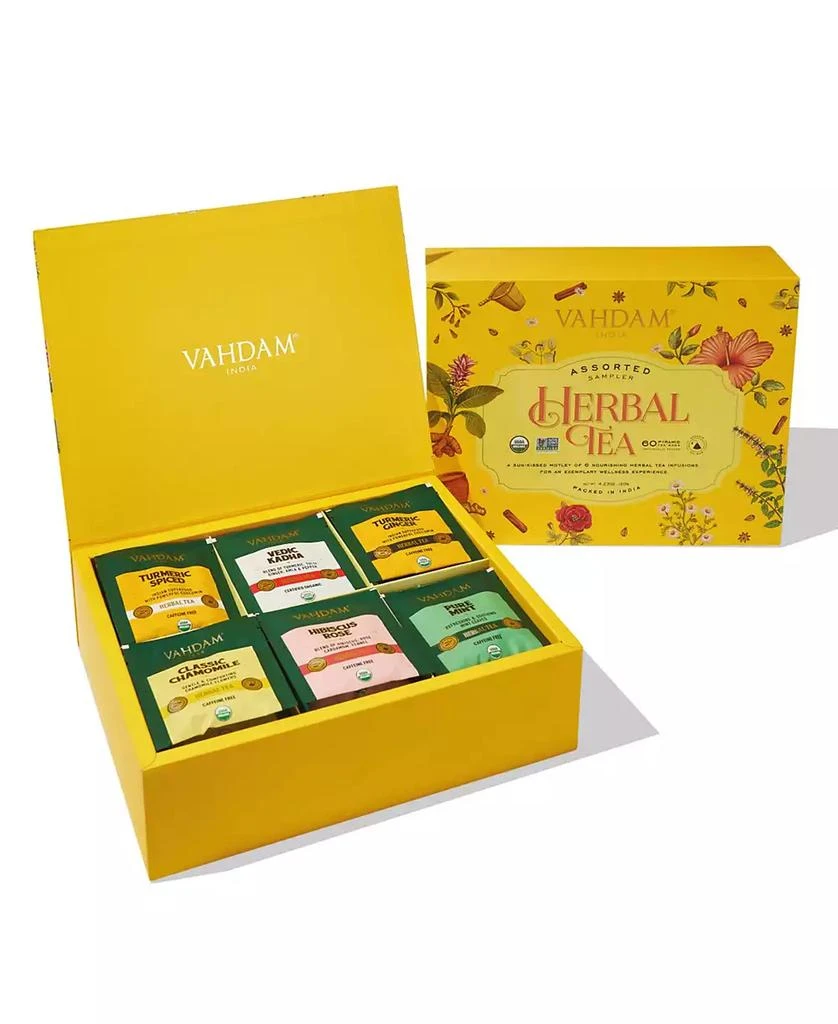 商品Vahdam Teas|Herbal Tea Variety Sampler Gift Set, 60 Long Leaf Pyramid Tea Bags,价格¥262,第1张图片