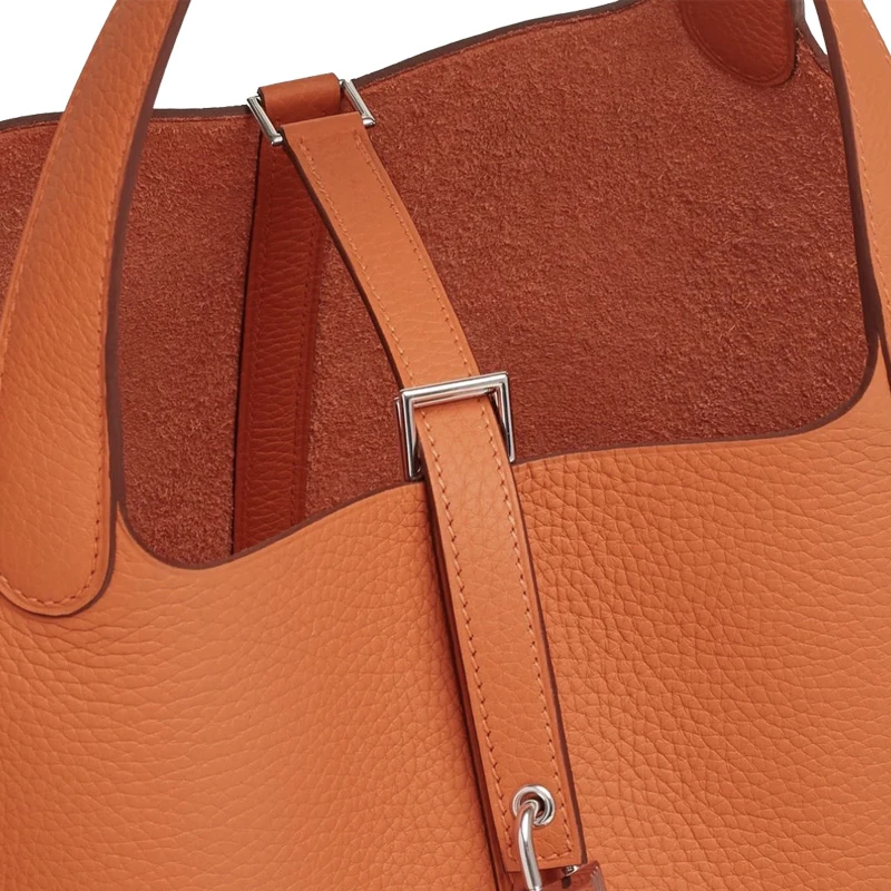商品[国内直发] Hermes|爱马仕 Picotin Lock系列22银扣 Clemence小牛皮 菜篮子水桶包手提包 女款 93 Orange 橙色,价格¥32012,第5张图片详细描述
