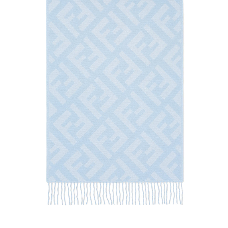 商品Fendi|FENDI/芬迪 22年秋冬新款 男女同款浅蓝色纯羊绒老花图案围巾,价格¥5994,第1张图片