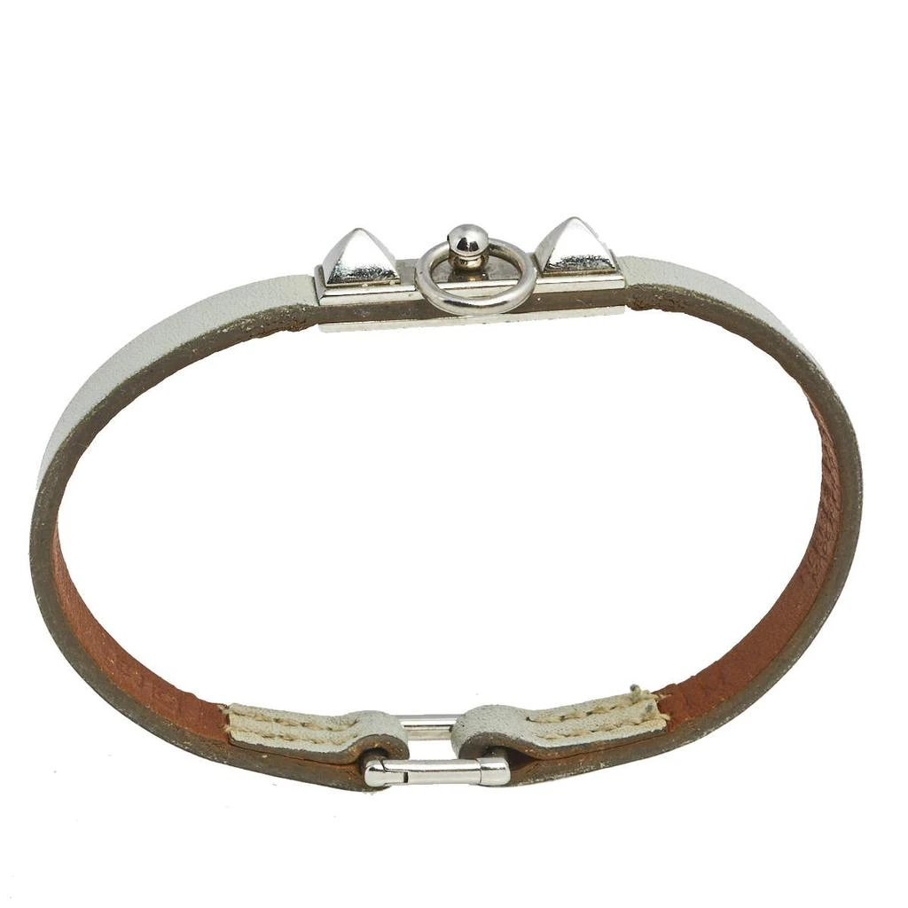 商品[二手商品] Hermes|Hermès Grey Leather Palladium Plated Micro Rivale Bracelet M,价格¥1315,第4张图片详细描述