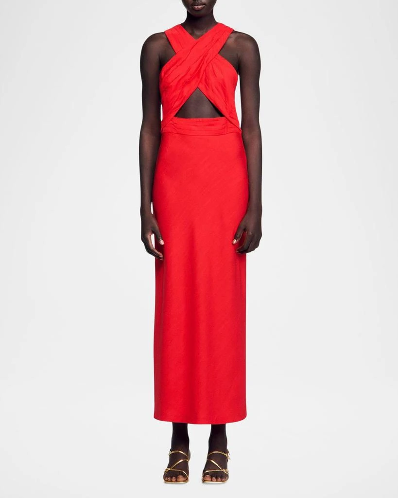商品Sandro|Valentina Cutout Halter Midi Dress,价格¥4027,第2张图片详细描述