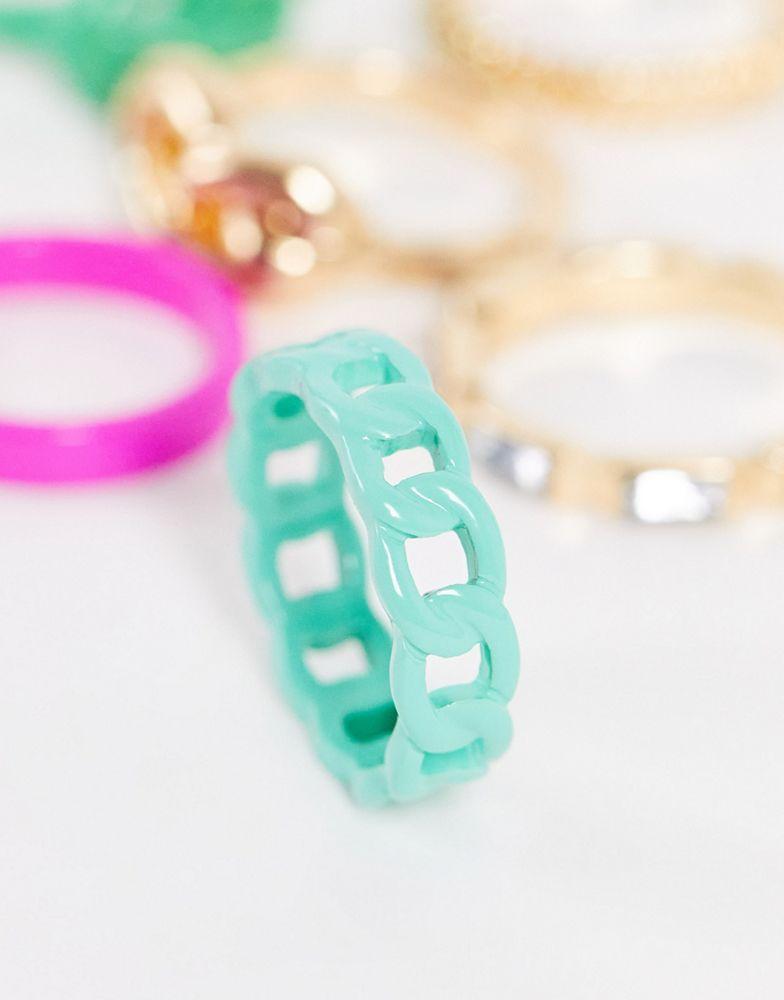 商品ASOS|ASOS DESIGN pack of 6 rings in mixed colour enamel and gold tone,价格¥40,第4张图片详细描述