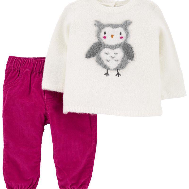 商品Carter's|2-Piece Owl Sweater & Corduroy Pant Set,价格¥111,第1张图片