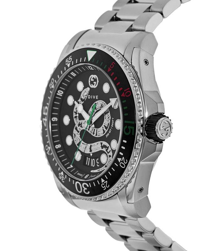 Gucci Dive 45mm Black Snake Dial Steel Men's Watch YA136218商品第3张图片规格展示