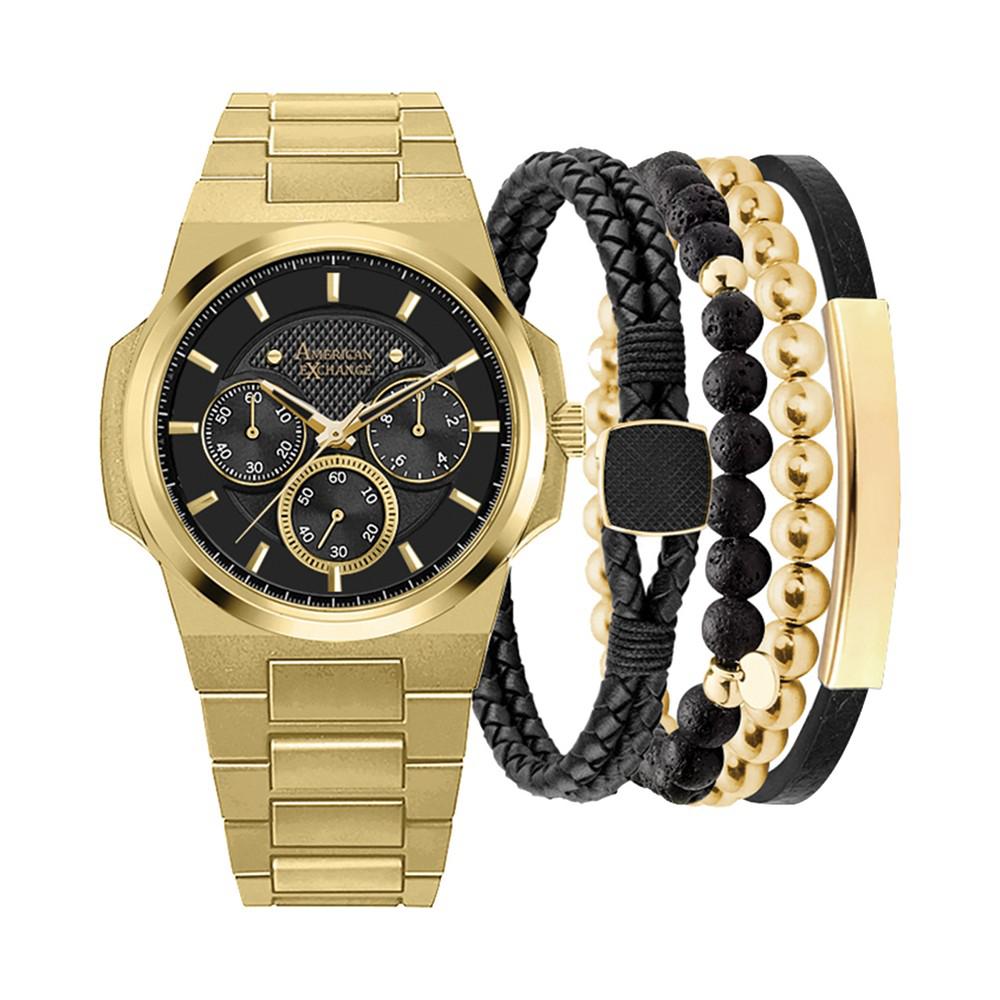 Men's Gold-Tone Metal Alloy Bracelet Watch 52mm Gift Set商品第1张图片规格展示